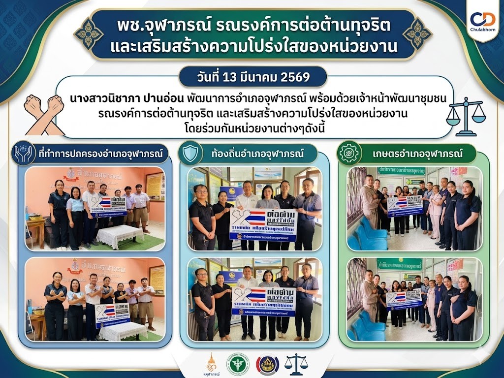 พช.จุฬาภรณ์ รณรงค์การต่อต้านทุจริต และเสริมสร้างความโปร่งใสของหน่วยงาน